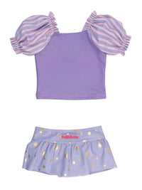 RuffleButts + RuggedButts - Girls Amethyst Princess Puff Sleeve Skirted 2-Piece Swimsuit