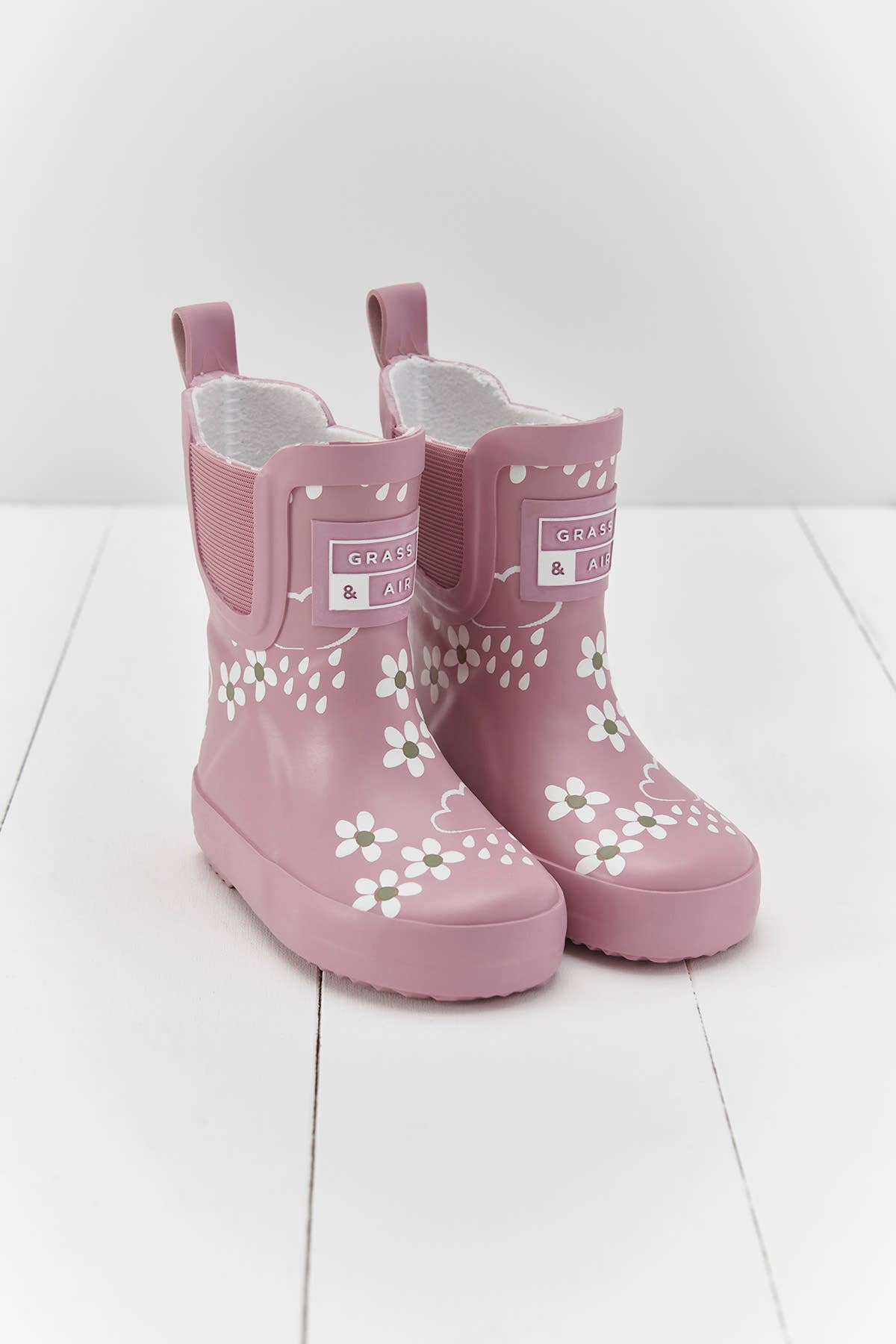 Grass & Air - Pink Bloom Floral Short Colour-Changing Kids Rainboots