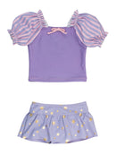 RuffleButts + RuggedButts - Girls Amethyst Princess Puff Sleeve Skirted 2-Piece Swimsuit