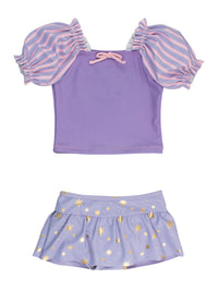 RuffleButts + RuggedButts - Girls Amethyst Princess Puff Sleeve Skirted 2-Piece Swimsuit