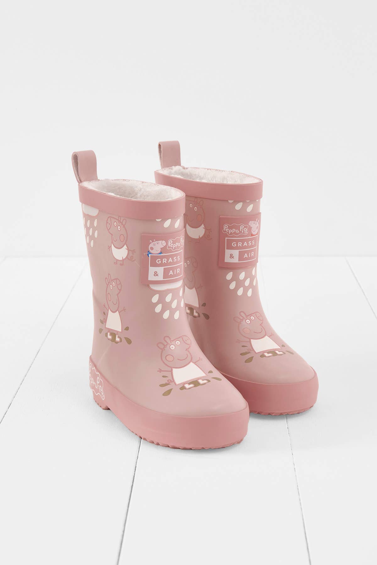 Grass & Air - Peppa Pig Pink Colour-Changing Kids Rainboots, Teddy Fleece