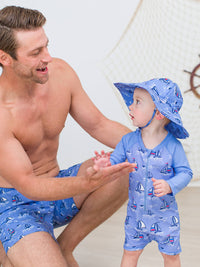 RuffleButts + RuggedButts - Baby Boys Seas the Day Long Sleeve One Piece Rash Guard Swimsuit
