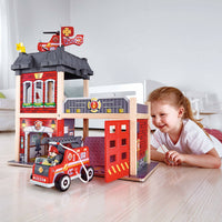 Hape Toys - Hape Fire Station Wooden Playset with Lights & Sounds for 3+