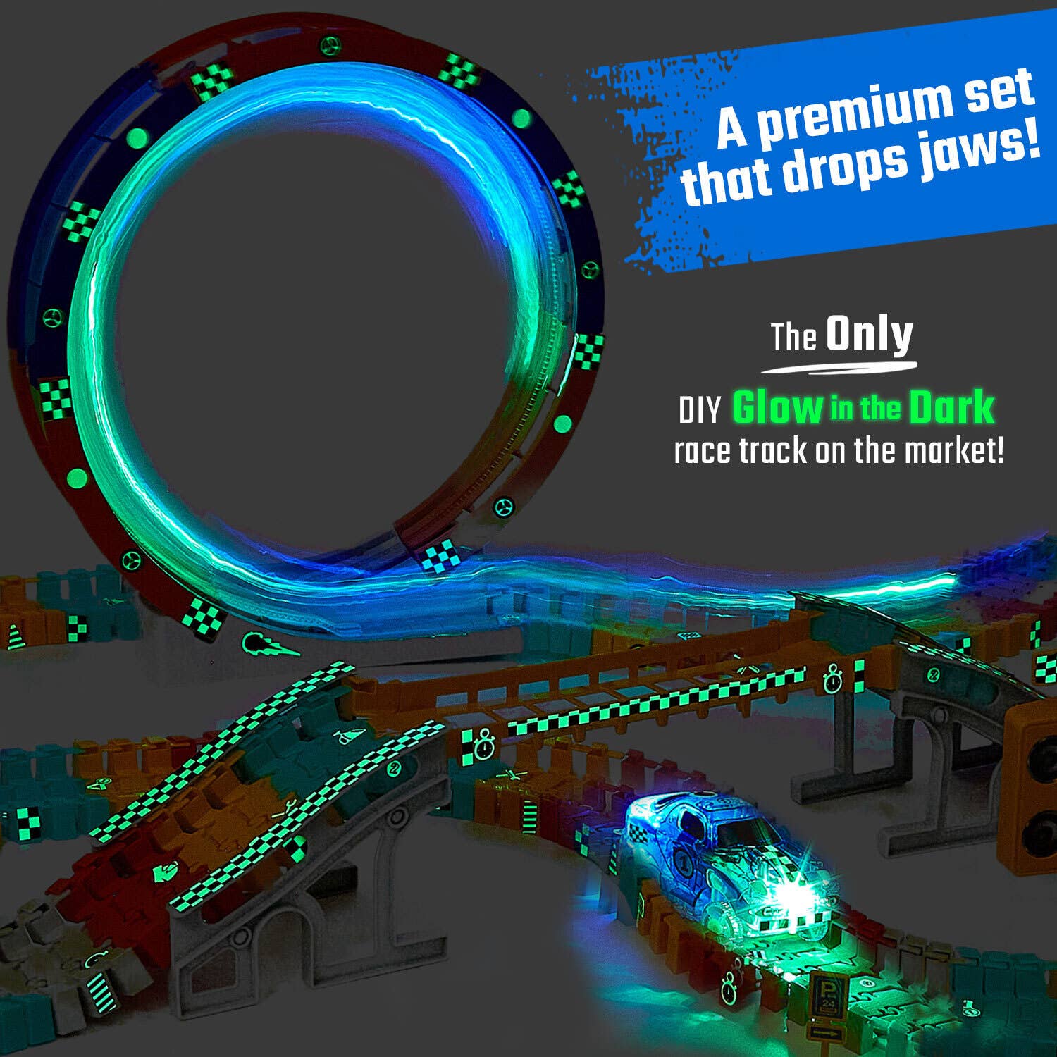 JitteryGit - FlashTrack Glow in the Dark Racing & Building Track Set - Little Stars Toy Store & PlayhouseJitteryGit