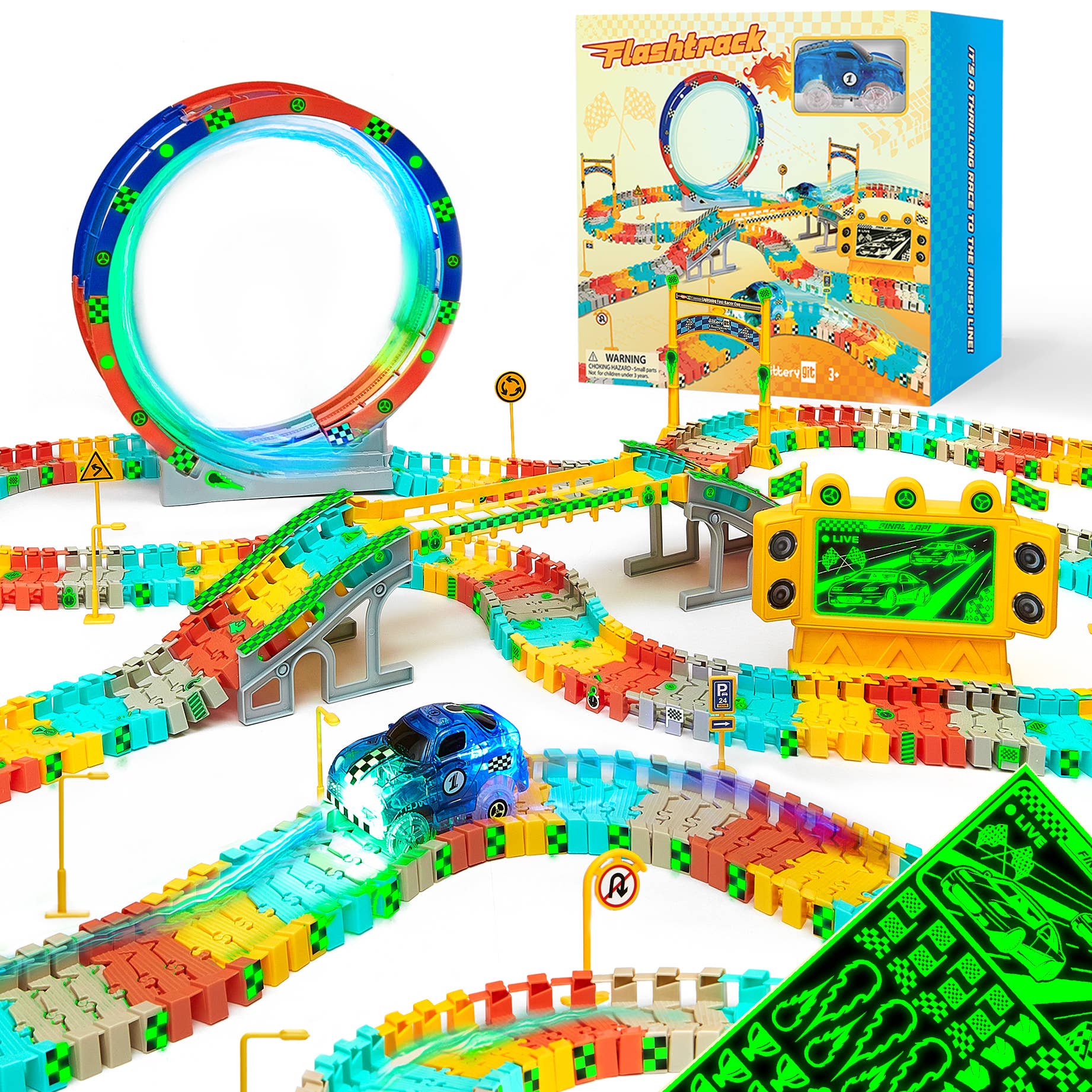 JitteryGit - FlashTrack Glow in the Dark Racing & Building Track Set