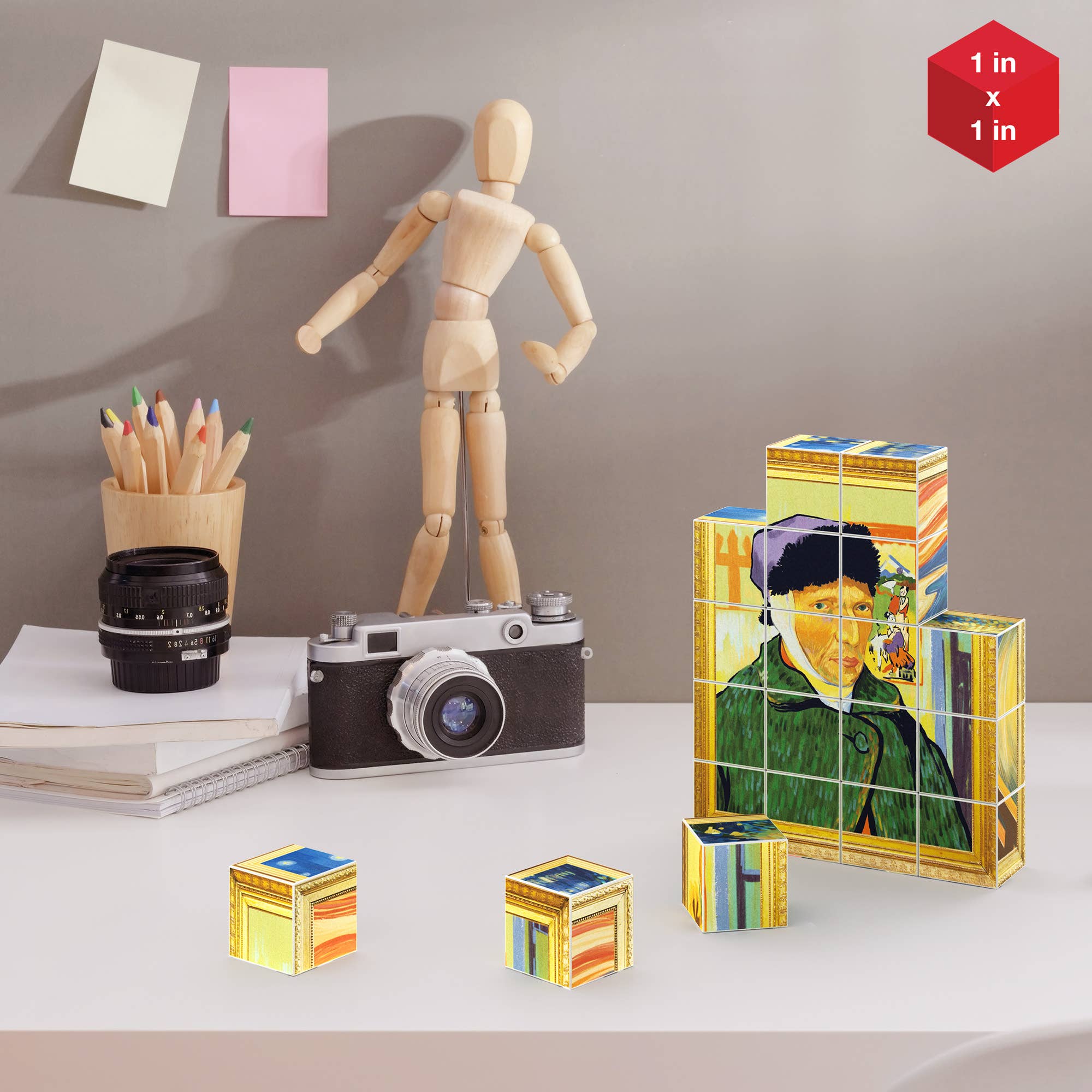 PicassoTiles - 1" Magnetic Puzzle Cubes World Famous Paintings - 20pcs