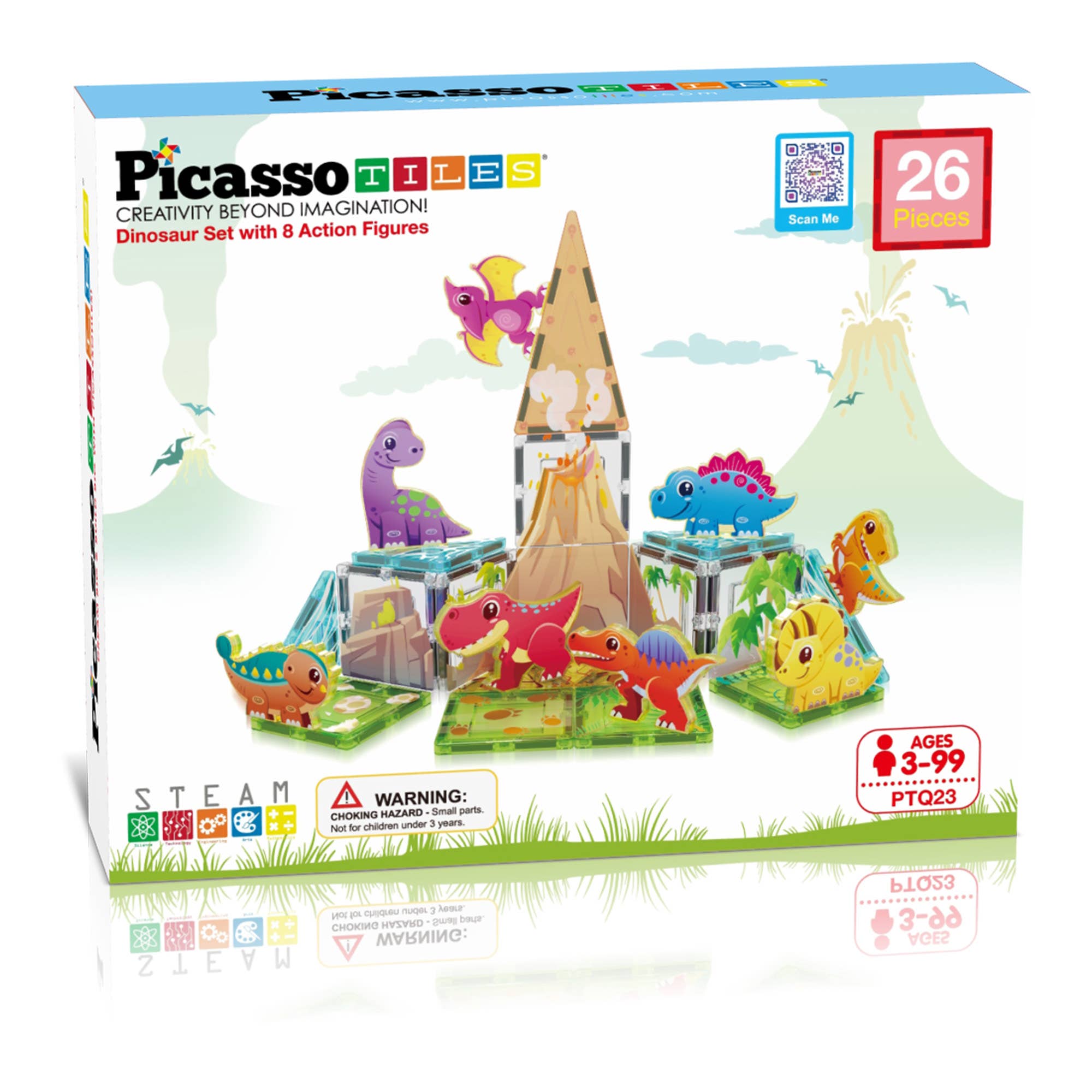 PicassoTiles - 26pc Magnetic Tile Dino Theme Construction Block Set - Little Stars Toy Store & PlayhousePicassoTiles