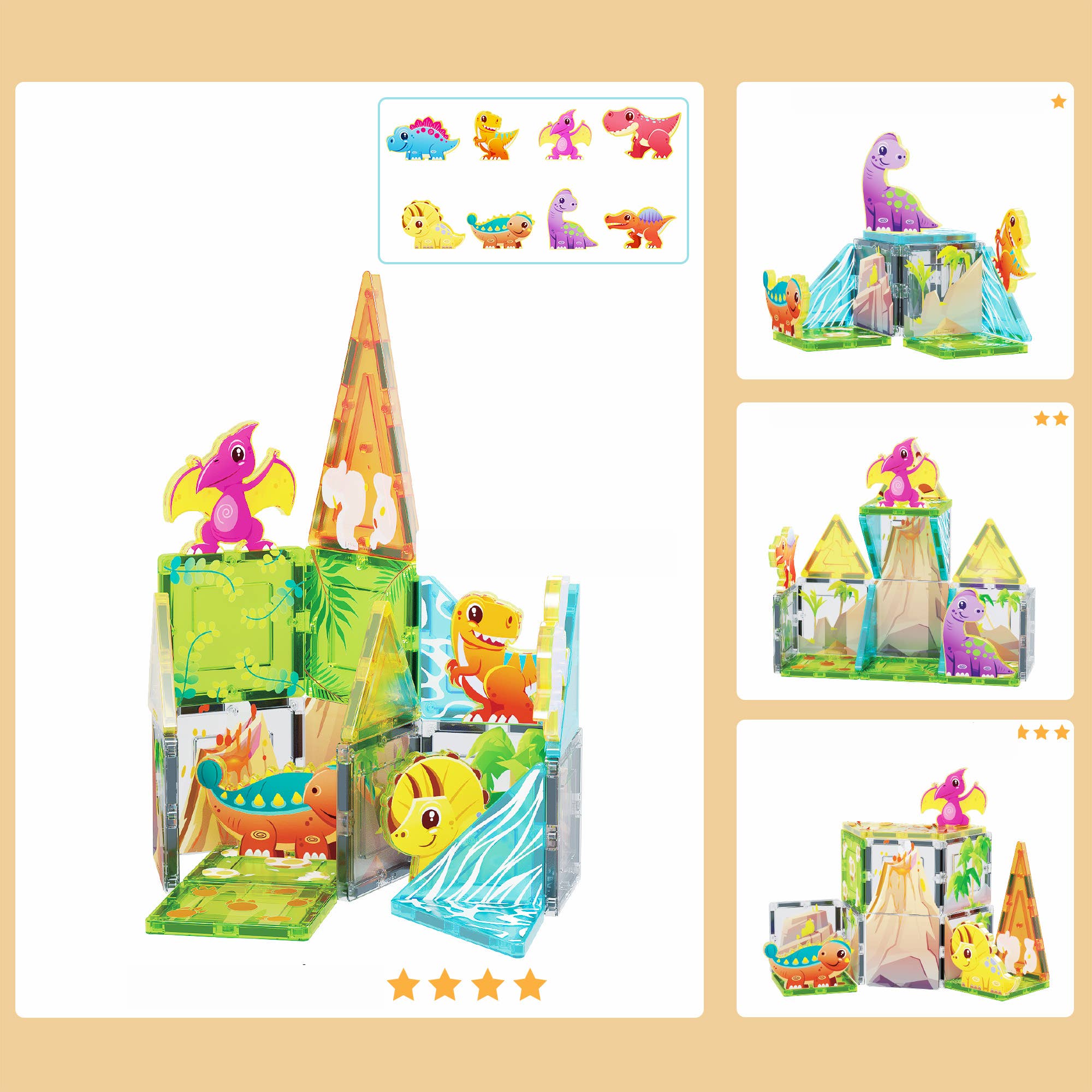 PicassoTiles - 26pc Magnetic Tile Dino Theme Construction Block Set - Little Stars Toy Store & PlayhousePicassoTiles