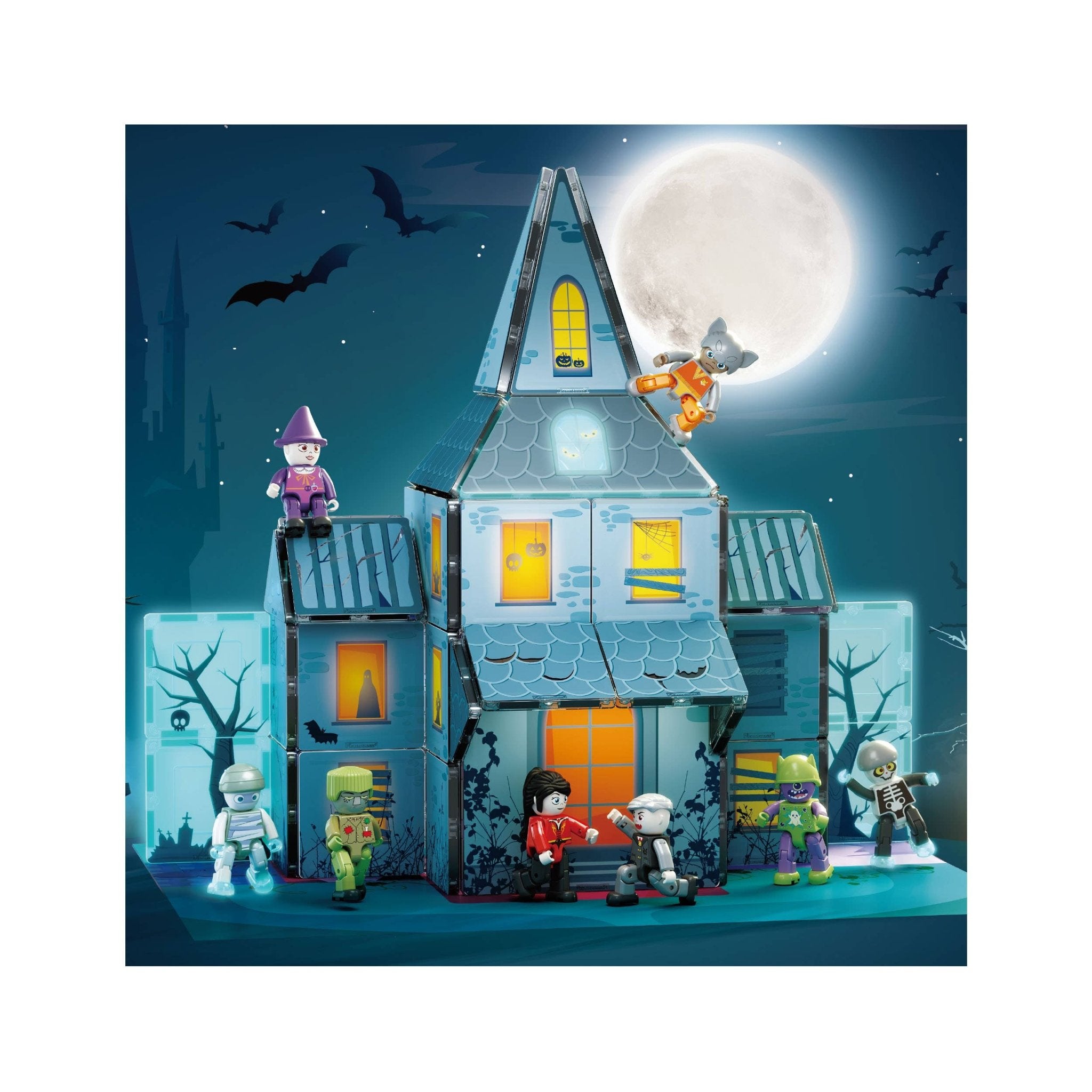 PicassoTiles - 57pc Haunted House Theme Magnet Tile Building Blocks Set - Little Stars Toy Store & PlayhousePicassoTiles