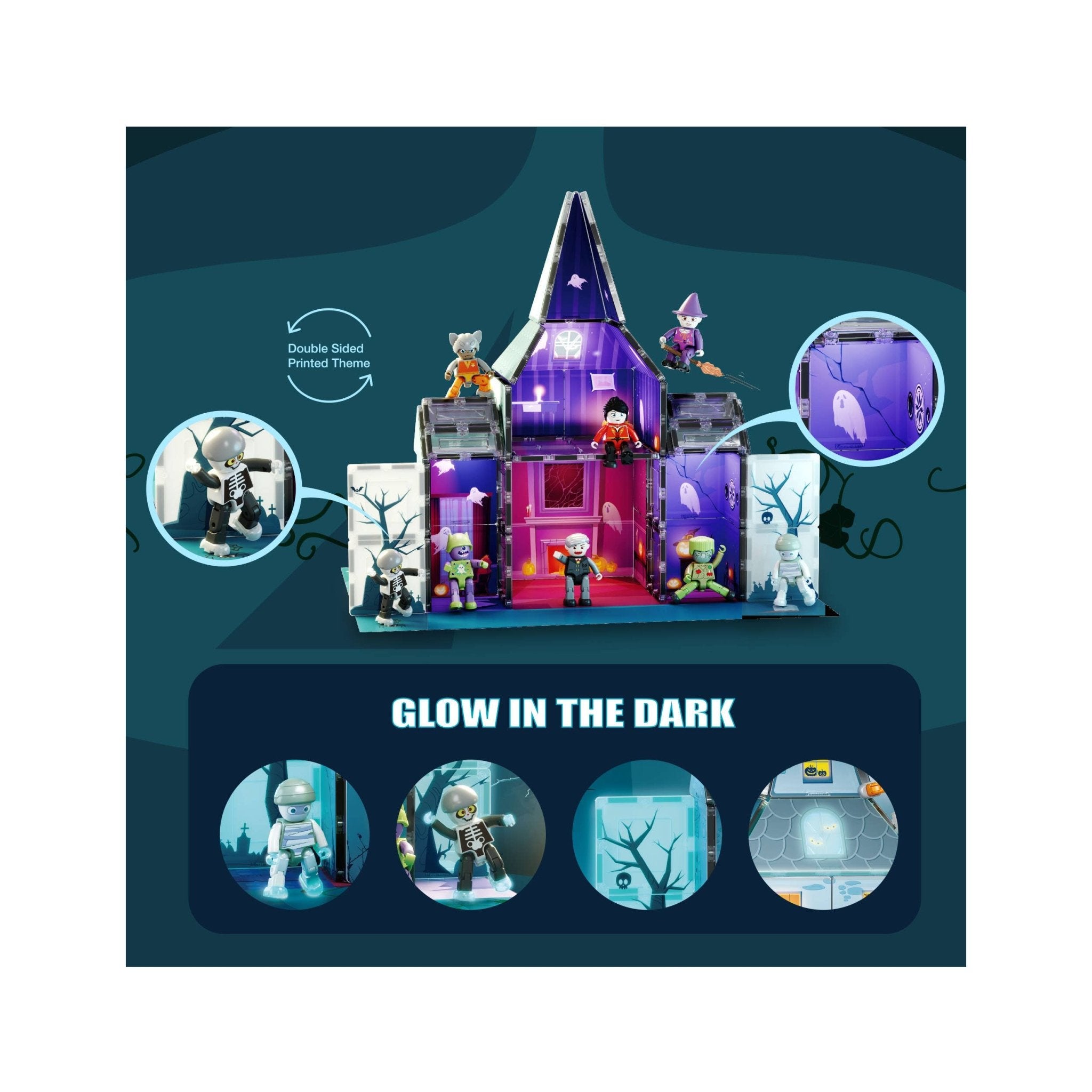 PicassoTiles - 57pc Haunted House Theme Magnet Tile Building Blocks Set