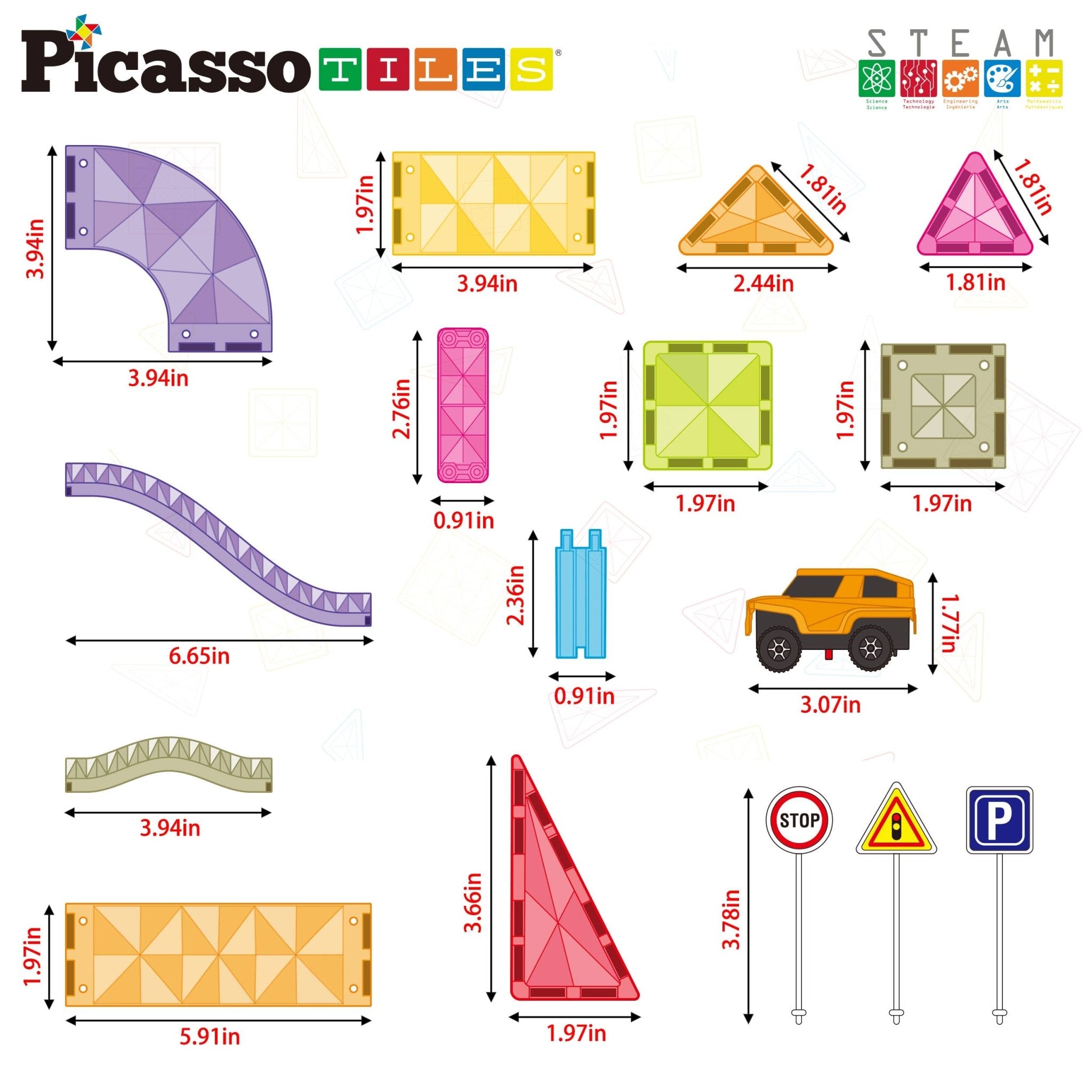 PicassoTiles - 60pc Magnet Tile Race Track Set LED Car Travel Size-PTMR60 - Little Stars Toy Store & PlayhousePicassoTiles
