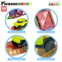 PicassoTiles - 60pc Magnet Tile Race Track Set LED Car Travel Size-PTMR60 - Little Stars Toy Store & PlayhousePicassoTiles