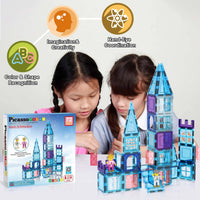 PicassoTiles - 72 Piece Magnetic Building Tiles Castle Winter Ice Theme - Little Stars Toy Store & PlayhousePicassoTiles