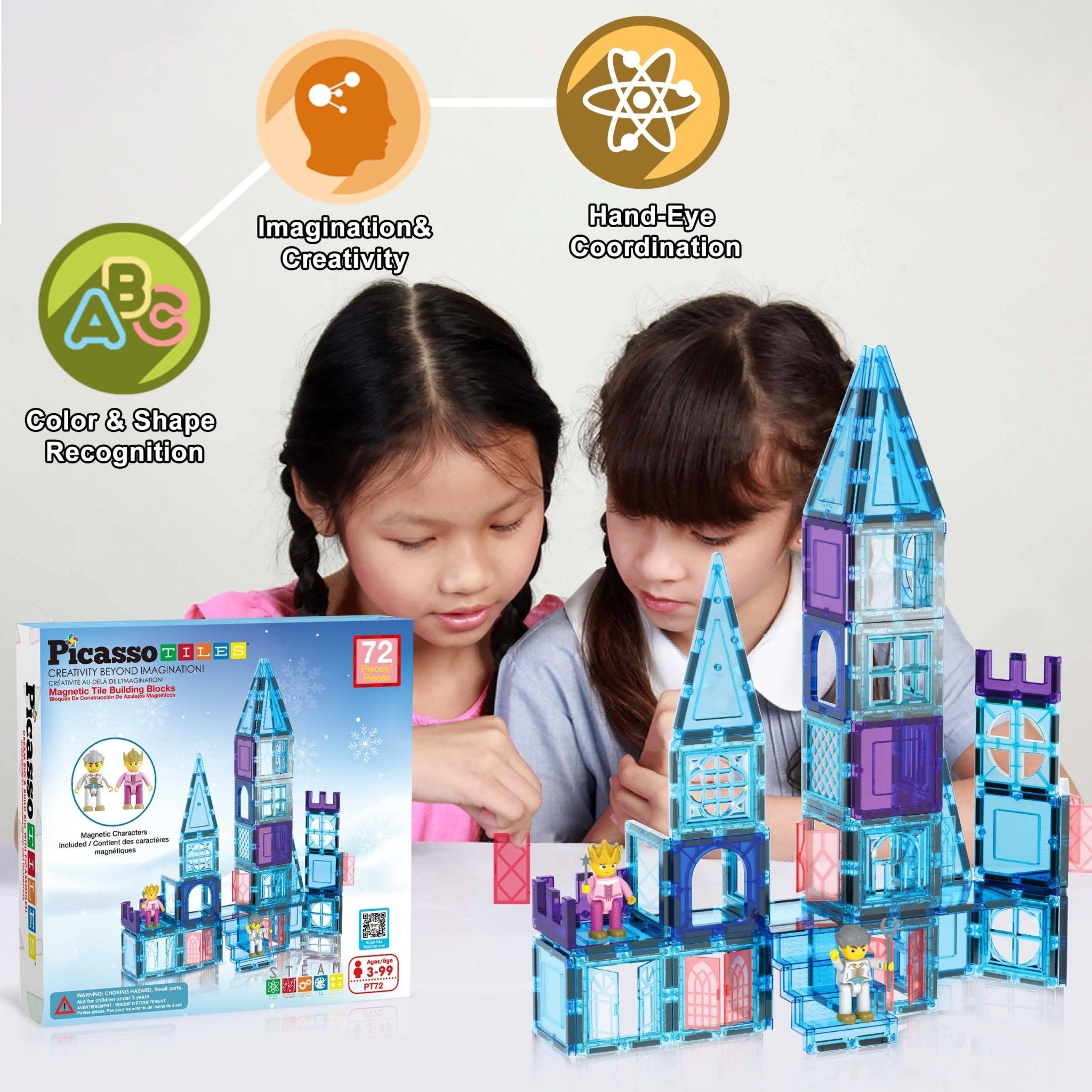 PicassoTiles - 72 Piece Magnetic Building Tiles Castle Winter Ice Theme - Little Stars Toy Store & PlayhousePicassoTiles