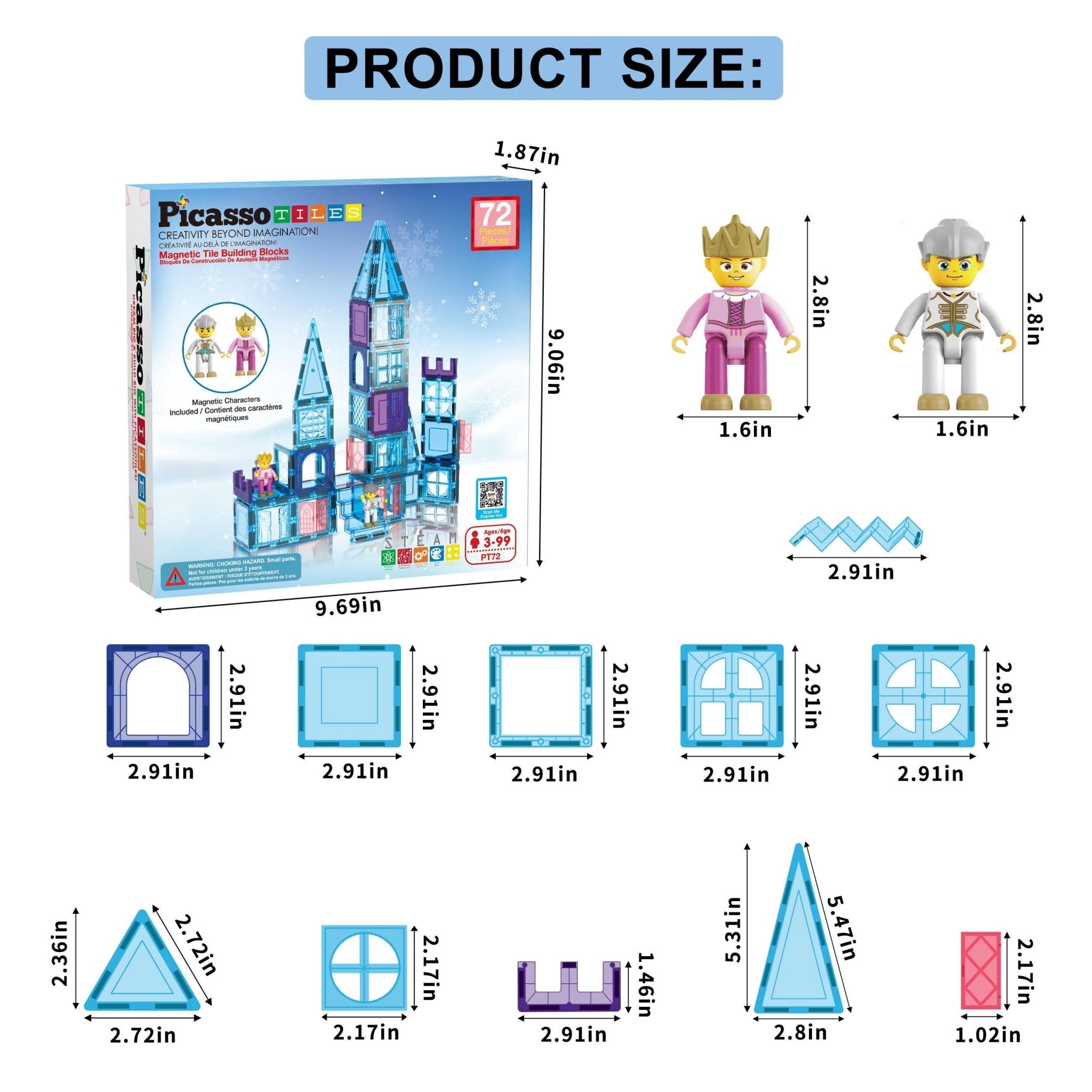 PicassoTiles - 72 Piece Magnetic Building Tiles Castle Winter Ice Theme - Little Stars Toy Store & PlayhousePicassoTiles