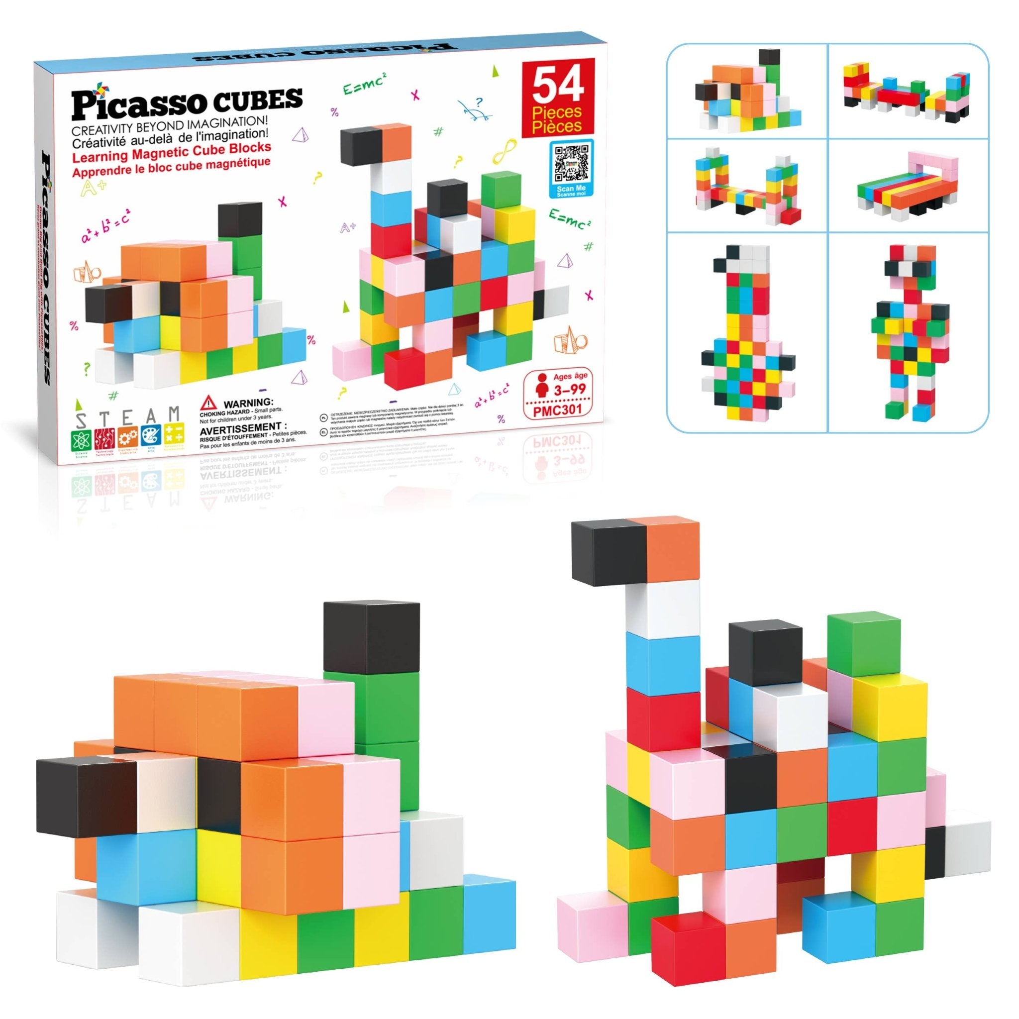 PicassoTiles - Magnet Cube Building Blocks 54 Pieces 1.2" Magnetic Cube Toy