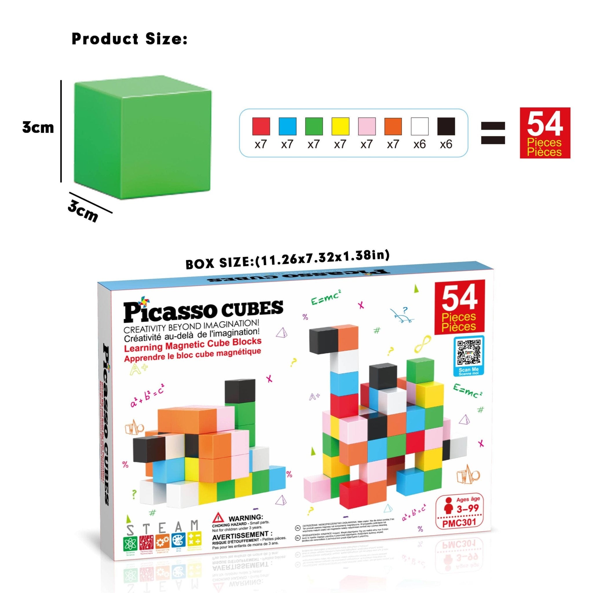 PicassoTiles - Magnet Cube Building Blocks 54 Pieces 1.2" Magnetic Cube Toy - Little Stars Toy Store & PlayhousePicassoTiles