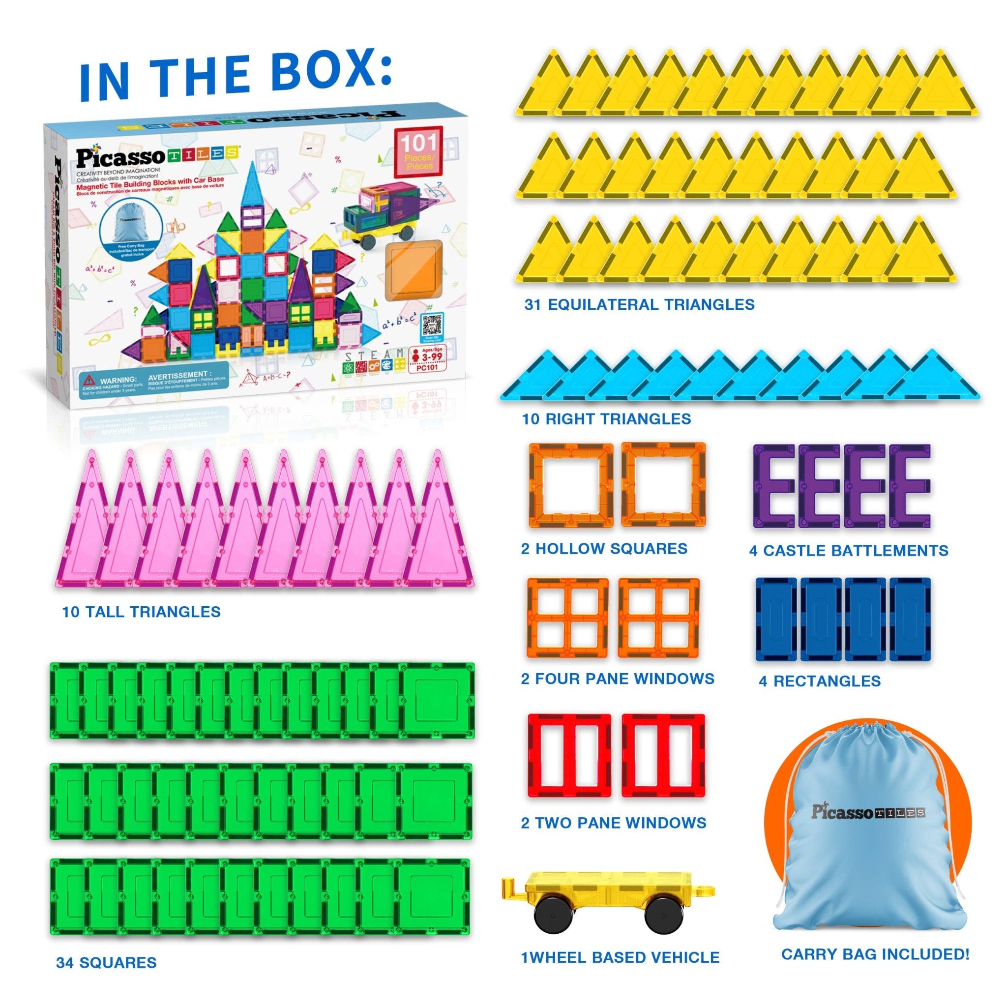 PicassoTiles - PicassoTiles 101pc Magnetic Tile Building Blocks - Little Stars Toy Store & PlayhousePicassoTiles
