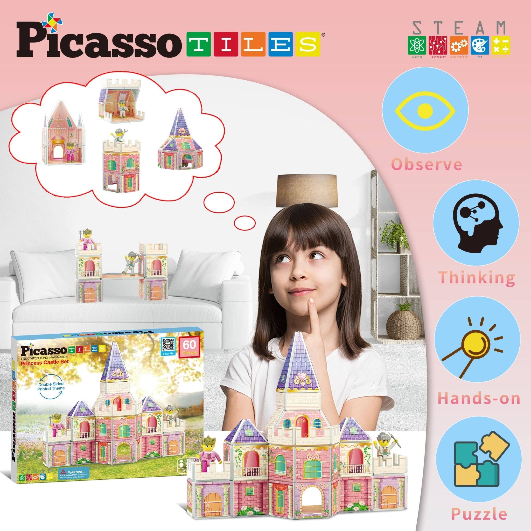 PicassoTiles - Princess Castle Theme Magnet Tile Building Blocks Toy Set - Little Stars Toy Store & PlayhousePicassoTiles