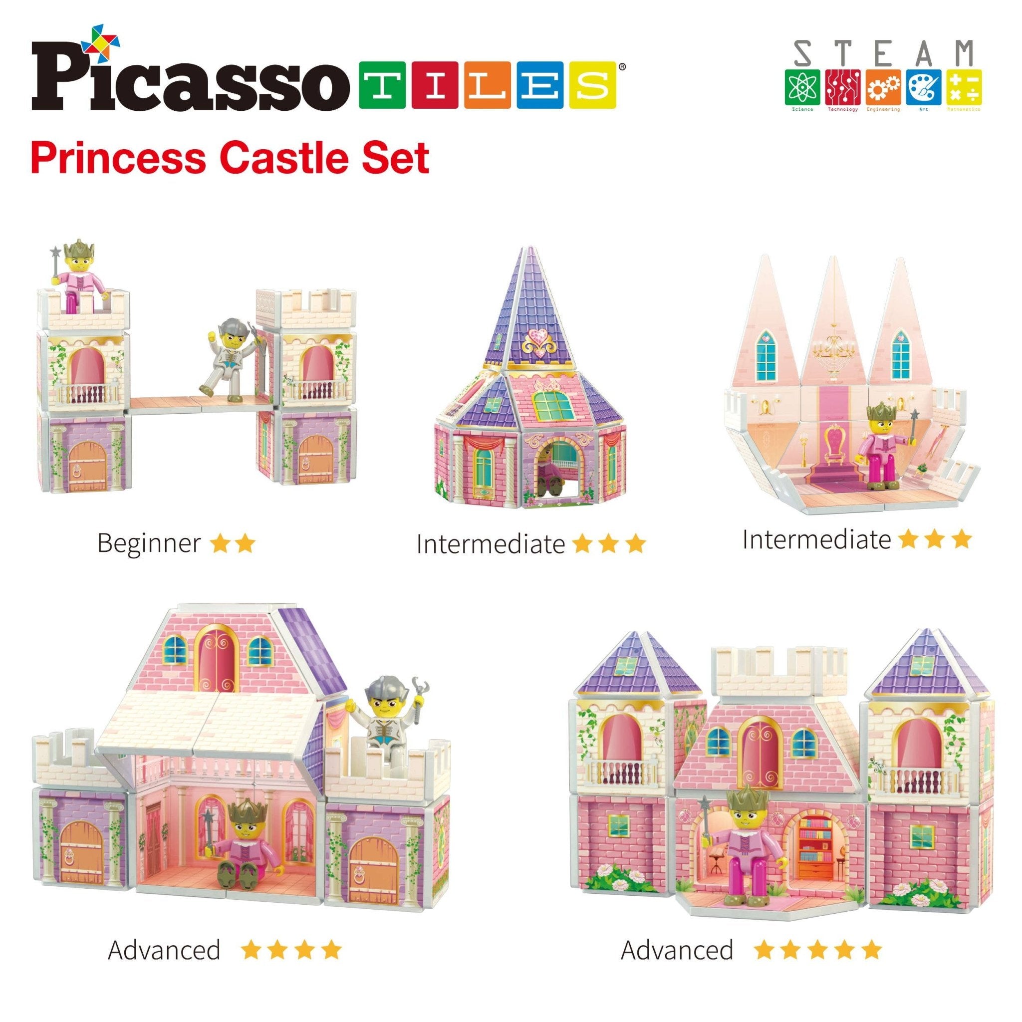 PicassoTiles - Princess Castle Theme Magnet Tile Building Blocks Toy Set - Little Stars Toy Store & PlayhousePicassoTiles