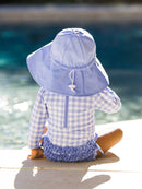RuffleButts + RuggedButts - Baby Girls Periwinkle Blue Gingham Long Sleeve One Piece Rash Guard Swimsuit with Signature Rear Ruffles - Little Stars Toy Store & PlayhouseRuffleButts + RuggedButts