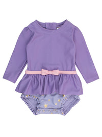 RuffleButts + RuggedButts - Girls Amethyst Princess Long Sleeve Bow Skirted One Piece Swimsuit - Little Stars Toy Store & PlayhouseRuffleButts + RuggedButts